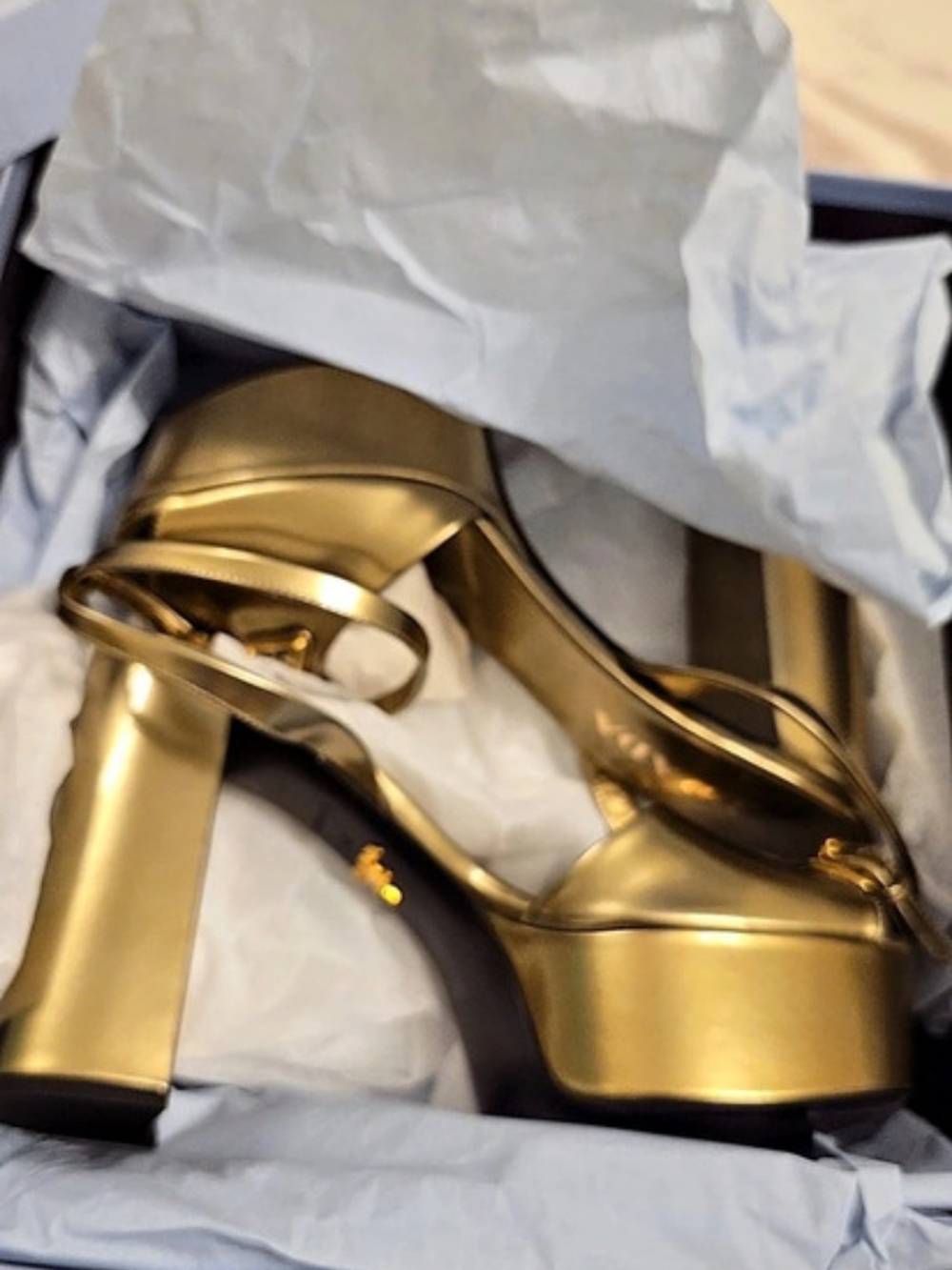 Prada Metallic Leather Platform Sandal Gold EU 40/ US 10 - Picture 12 of 13